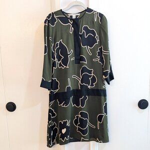 Diane von Furstenberg Olive Silk Drop Waist Dress Size 2
